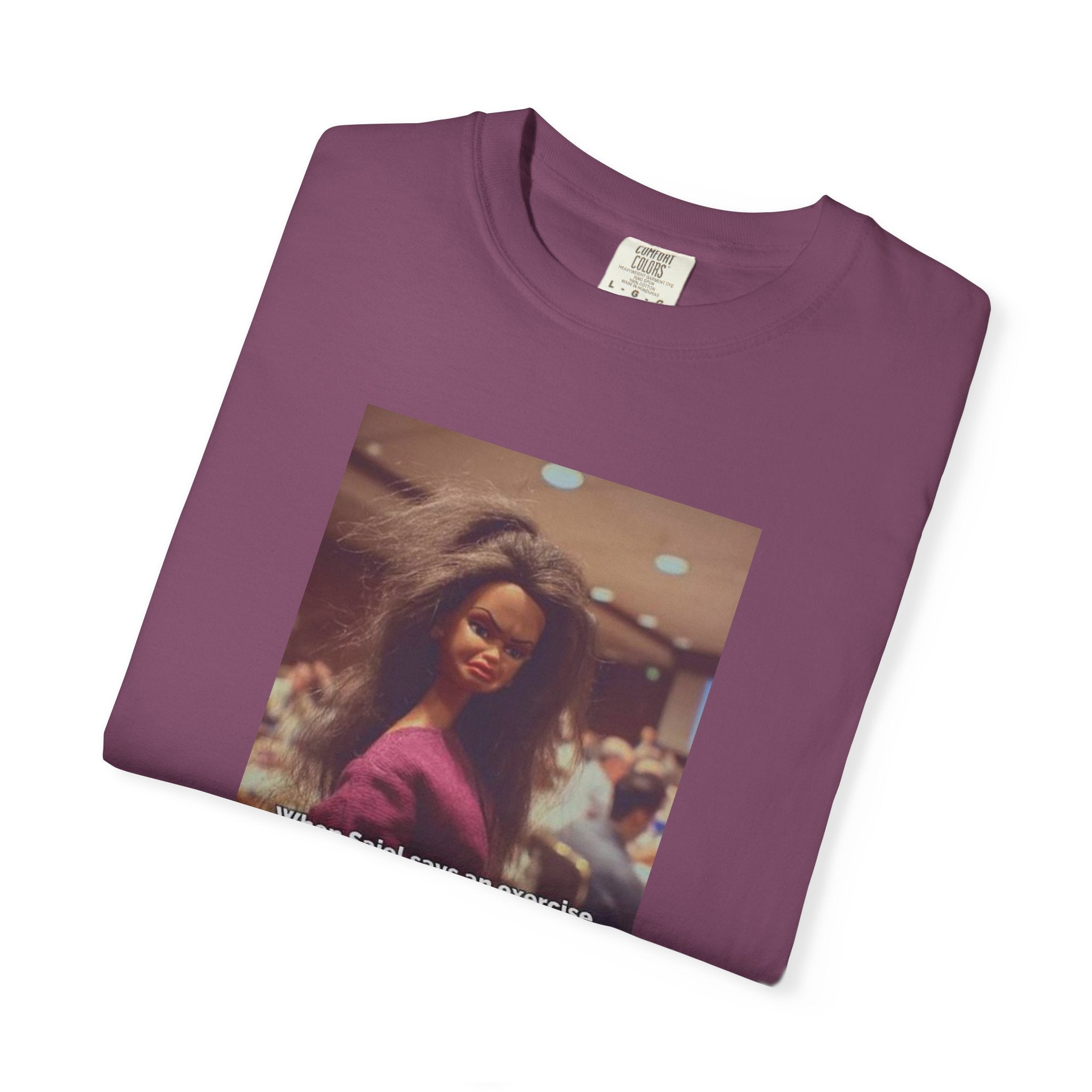 Vintage Barbie World Meme T-Shirt — “When Biji Says An Exercise Looks Too Easy” Photo Tee