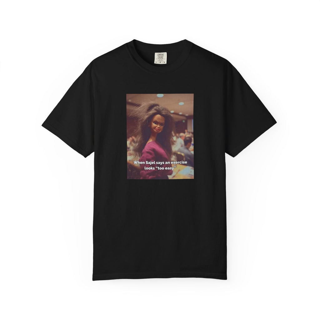 Vintage Barbie World Meme T-Shirt — “When Biji Says An Exercise Looks Too Easy” Photo Tee