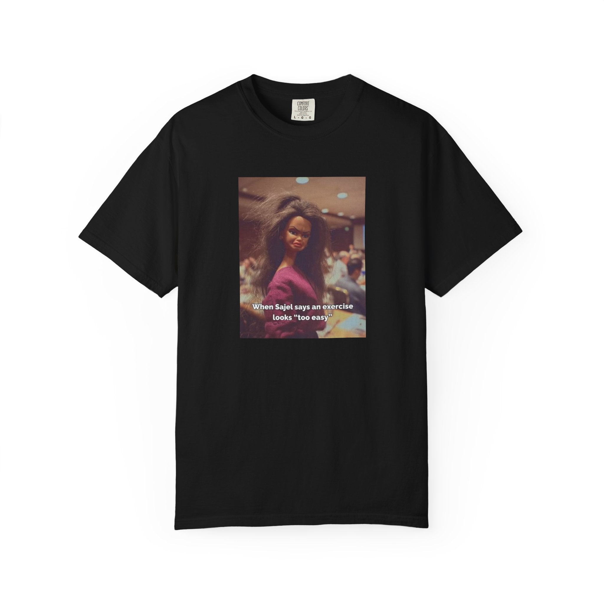 Vintage Barbie World Meme T-Shirt — “When Biji Says An Exercise Looks Too Easy” Photo Tee