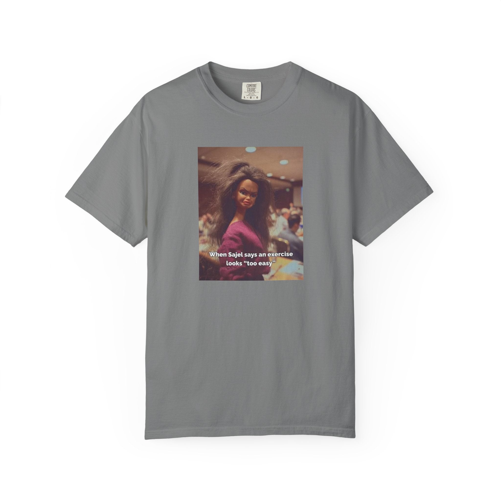 Vintage Barbie World Meme T-Shirt — “When Biji Says An Exercise Looks Too Easy” Photo Tee