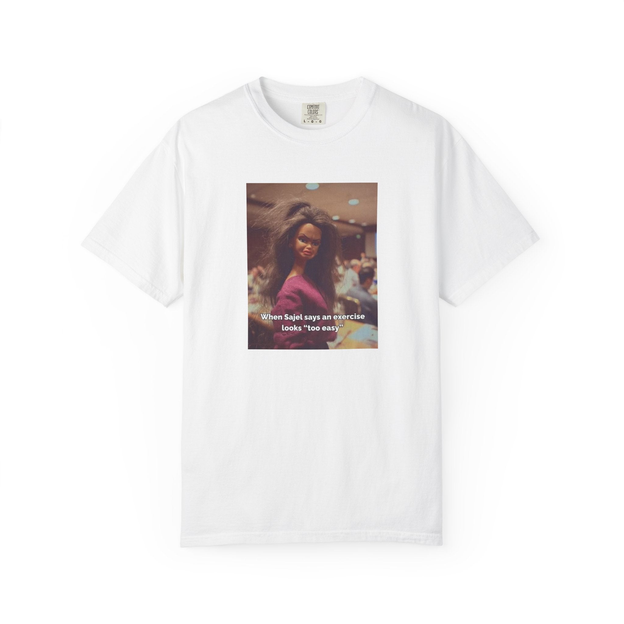 Vintage Barbie World Meme T-Shirt — “When Biji Says An Exercise Looks Too Easy” Photo Tee
