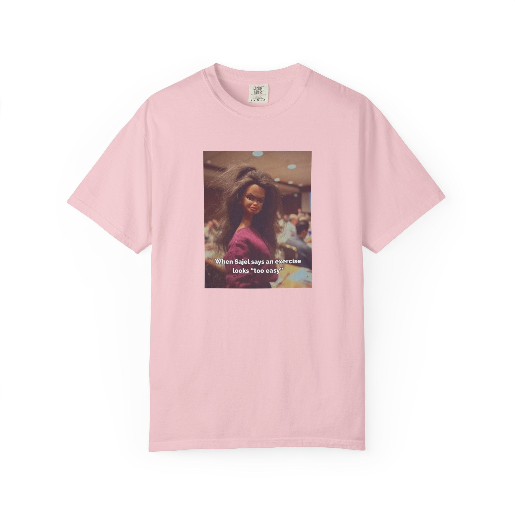 Vintage Barbie World Meme T-Shirt — “When Biji Says An Exercise Looks Too Easy” Photo Tee