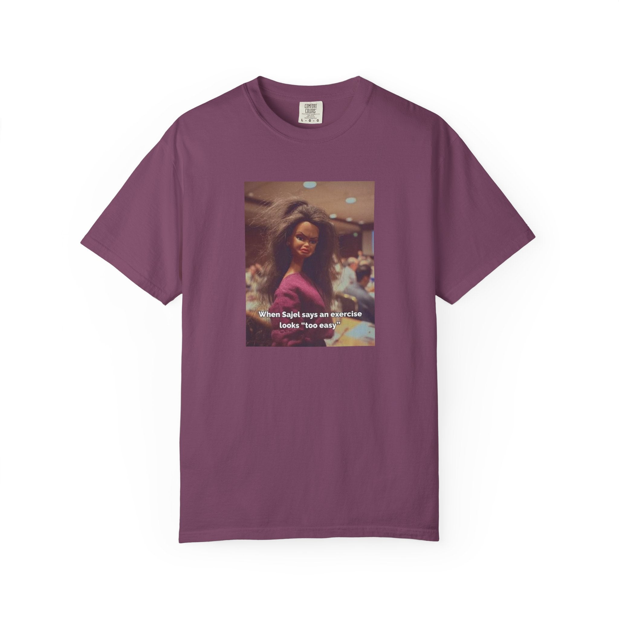 Vintage Barbie World Meme T-Shirt — “When Biji Says An Exercise Looks Too Easy” Photo Tee